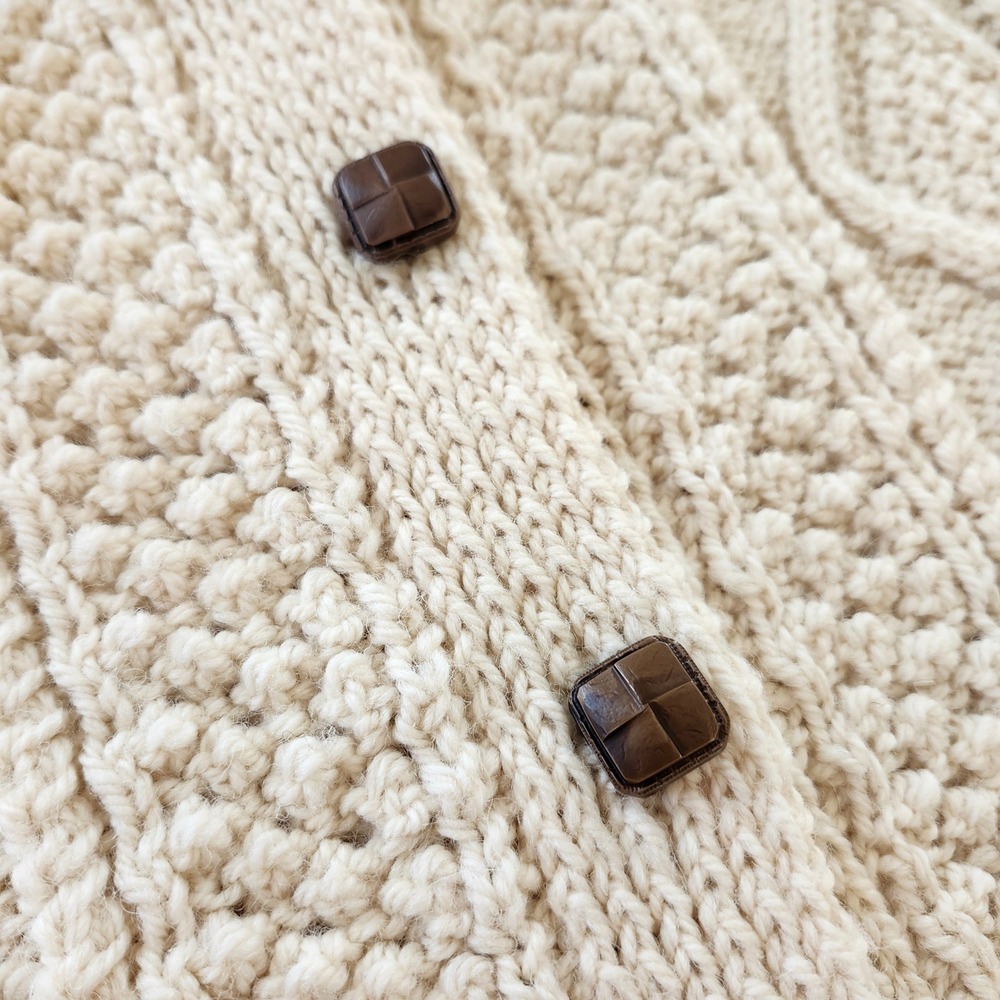 Cream Cable Knit Irish Fisherman Wool Cardigan Sweater Button Up Women Small XS - Picture 4 of 5